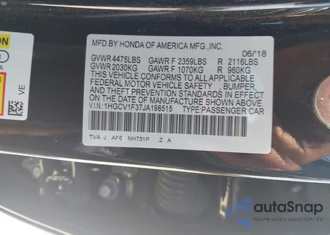 2018 Honda Accord Sport from USA, damaged, VIN 1HGCV1F37JA198515